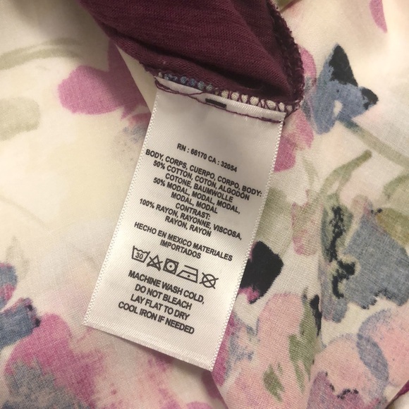 Anthropologie T.LA Purple Cream Floral Long Tunic Short Sleeves Tee Tshirt XXSP - Picture 5 of 6